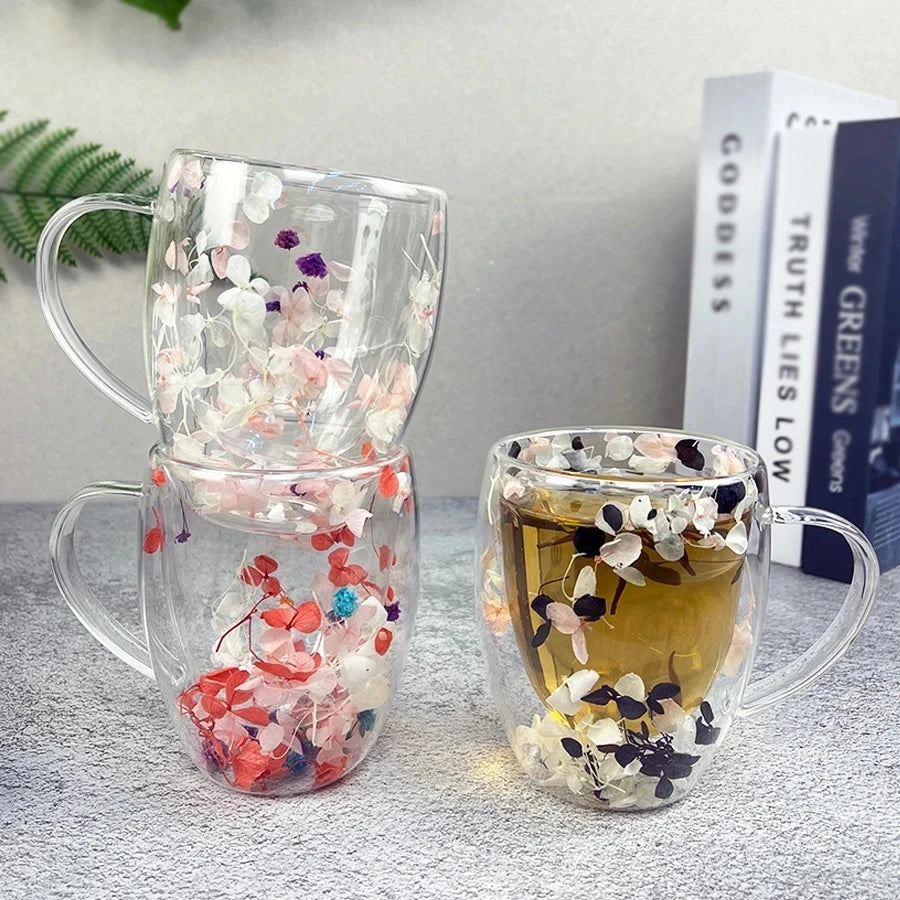 Christmas Double Wall Coffee Mug with Handles Clear Glass Espresso Milk Cup Heat-Resistant Teacup 250/350Ml Festival Gift
