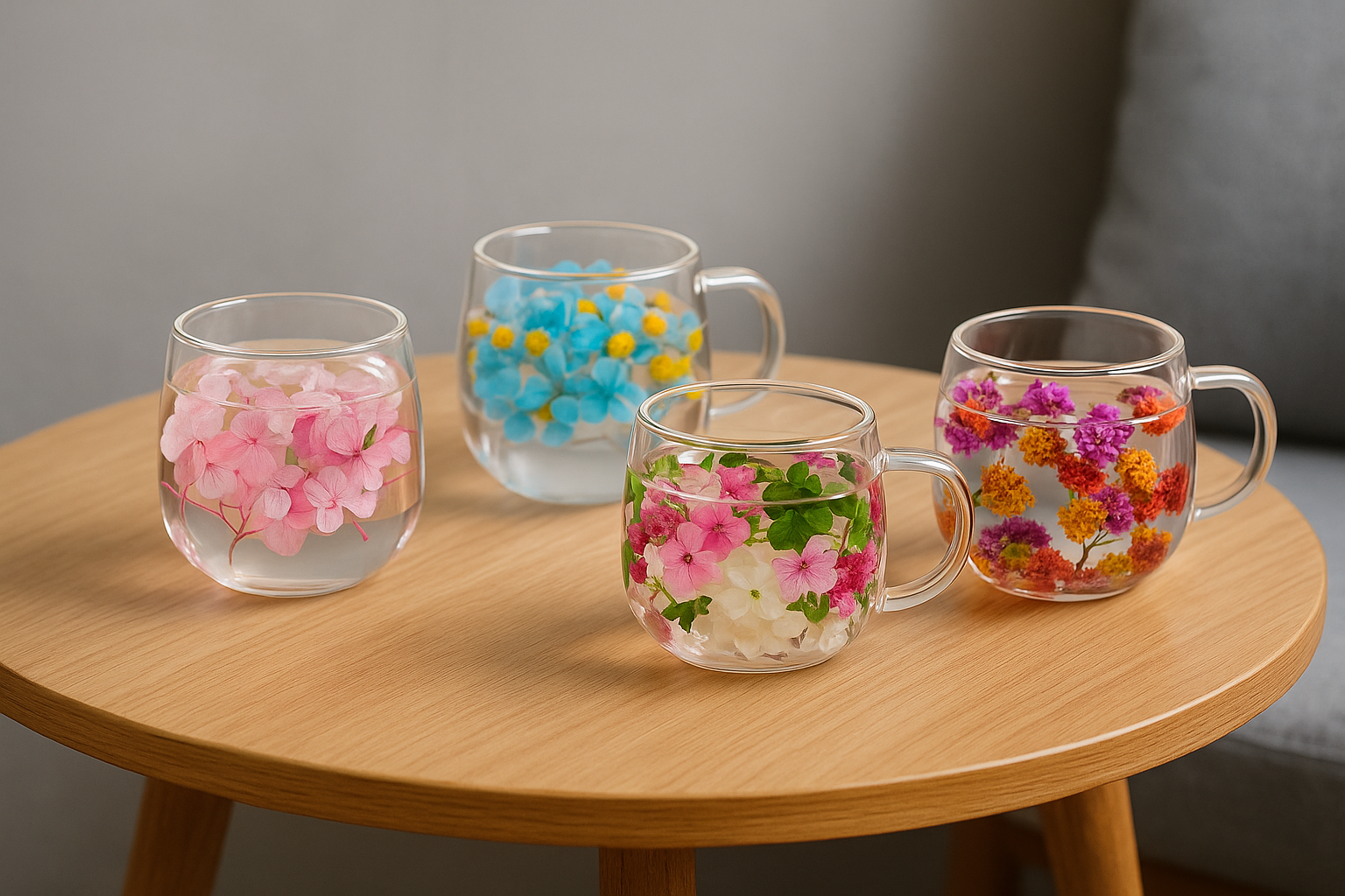 Realistische Cafe-Szene mit gräulichem Hintergrund